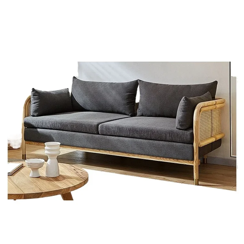 

Lulin, двойной диван из цельного дерева из ротанга в японском стиле, диван-кресло для маленькой квартиры, гостиной, скандинавского проживания в семье, трио