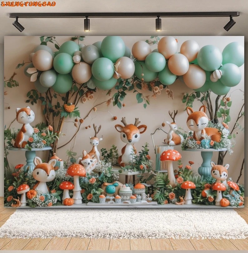 Фон для фотосъемки сафари в джунглях, дикие животные, воздушные шары, новорожденный ребенок, первый день рождения, вечеринка, торт, разбивающий фон, реквизит для фотостудии