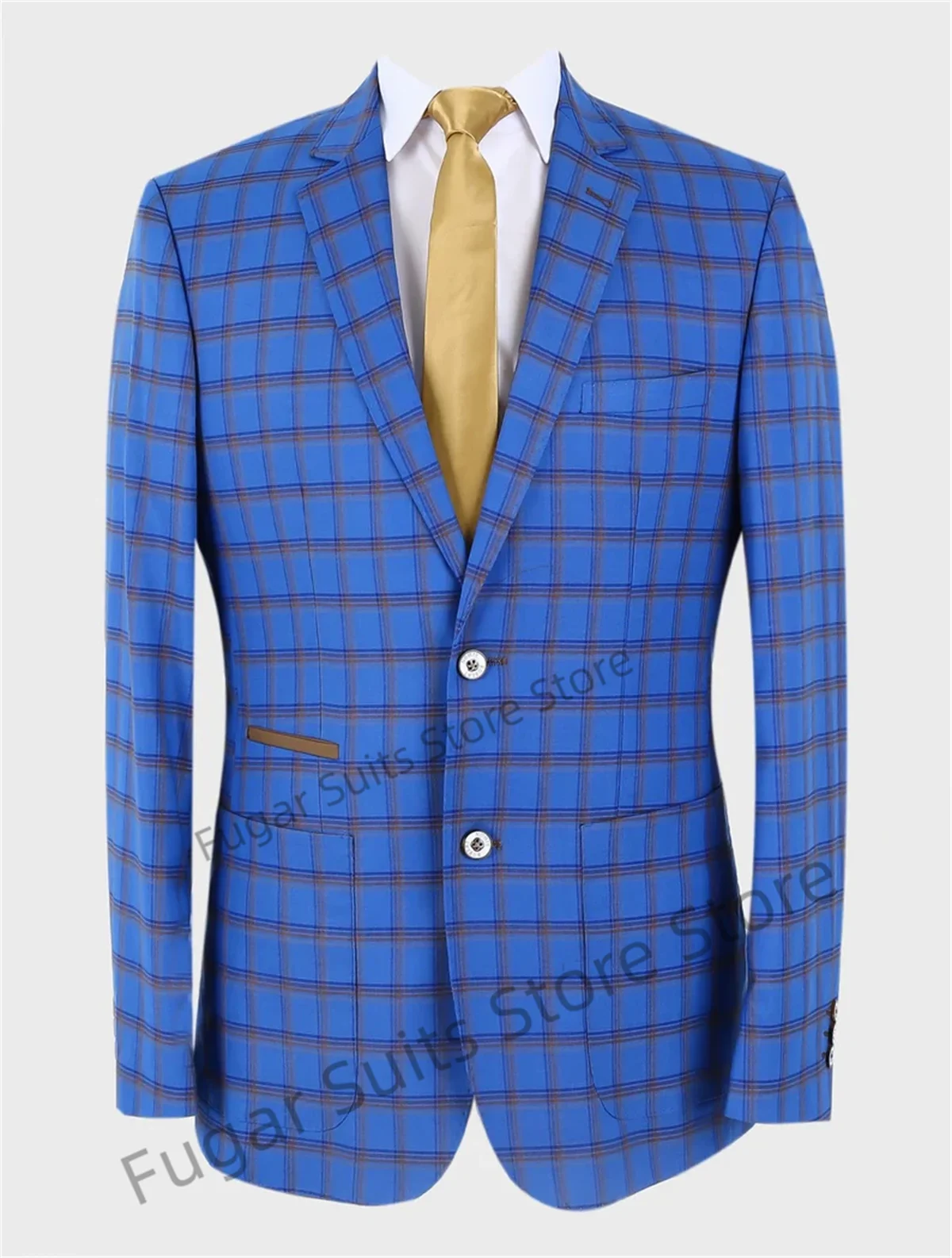 

(XS-6XL)Handsome Blue Plaid Elegant Men Suits Slim Fit Notched Lapel Groom Tuxedos 3 Pieces Business Male Blazer Costume Homme