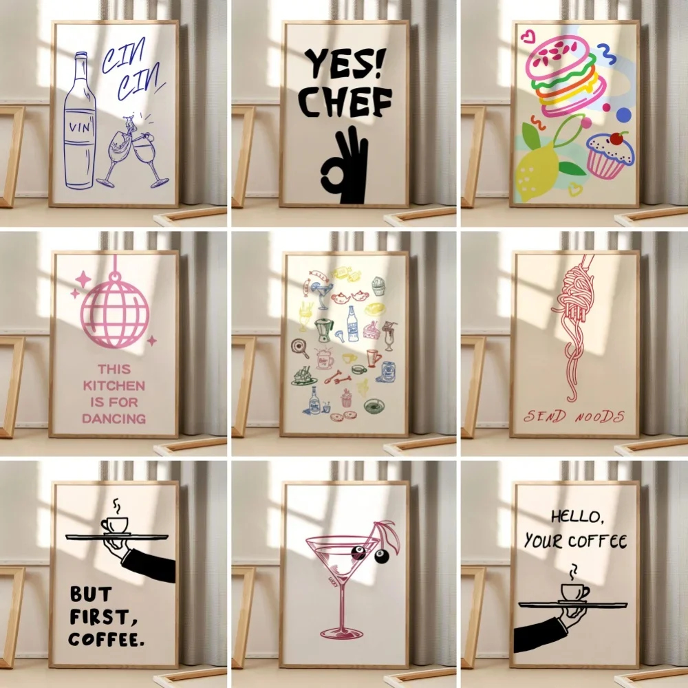 Multiple sizes 1pc frameless Canvas Painting,Food and Drinks Dinner WineYes Chef Coffee Table Kitchen Art Canvas Poster Printing