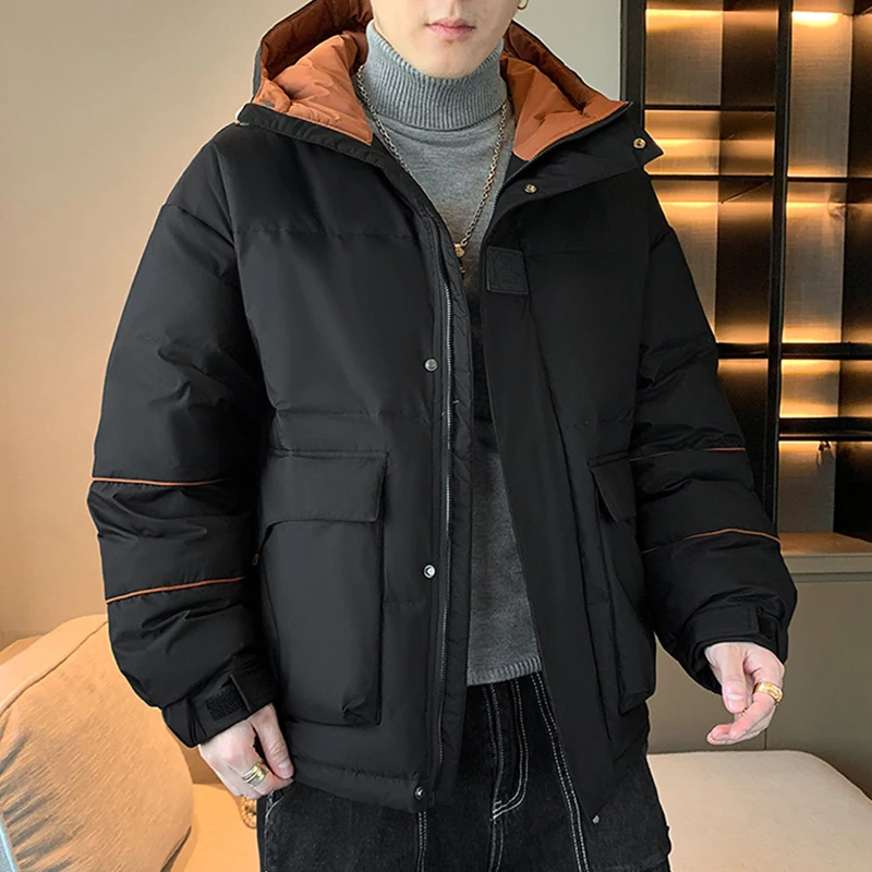 Casual Winter Men's Hooded White Duck Down Jacket Outwear Windproof Warm Puffer Coat Youth Solid Loose Think Padded Top Clothing