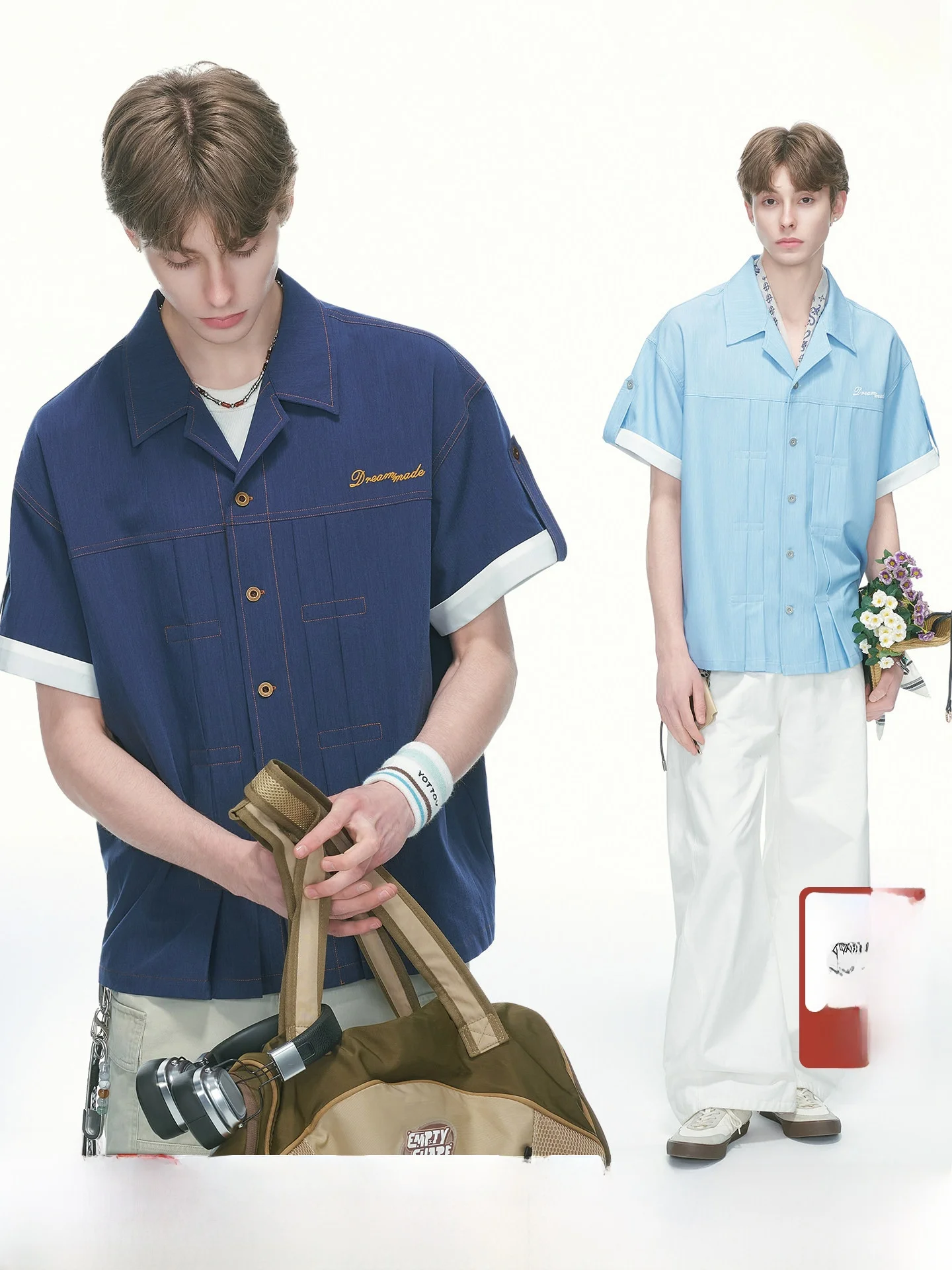 American Style Men's Short Sleeve Denim Work Shirt Summer Splicing Casual Couple Half Sleeve Shirt Loose Fit Breathable Polye...