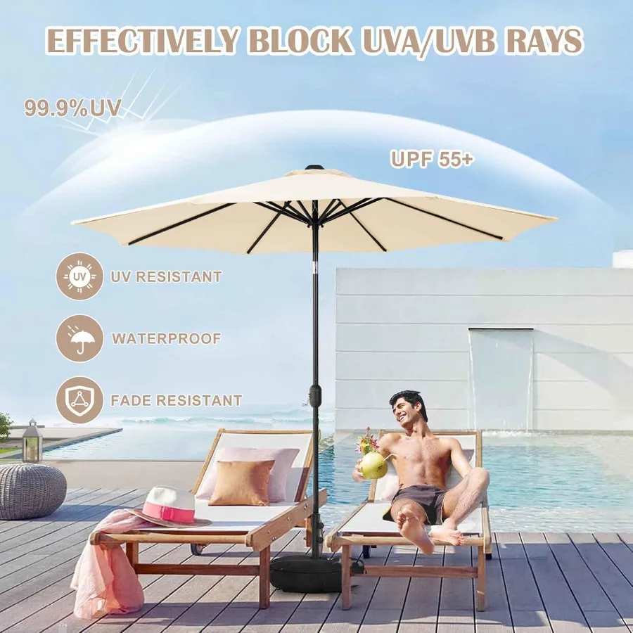 Ombrellone da esterno Olefin da 5 anni, non sbiadito, con base per ombrellone con sacchi di sabbia, per protezione solare e parasole in giardini e cortili