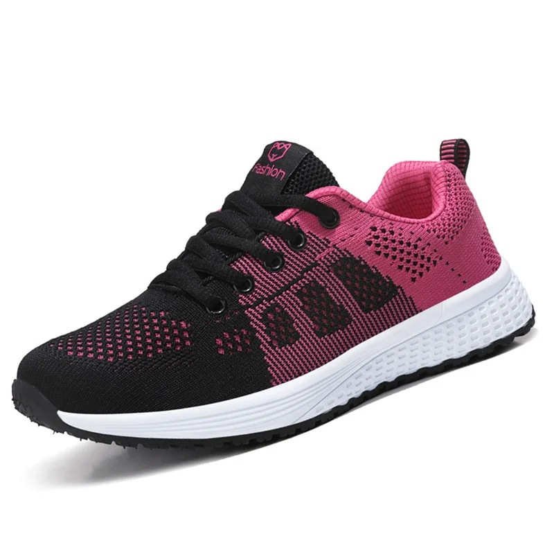 Women Casual Shoes Breathable Walking Mesh Lace Up Flat Shoes Sneakers Women Tenis Feminino Pink Black White