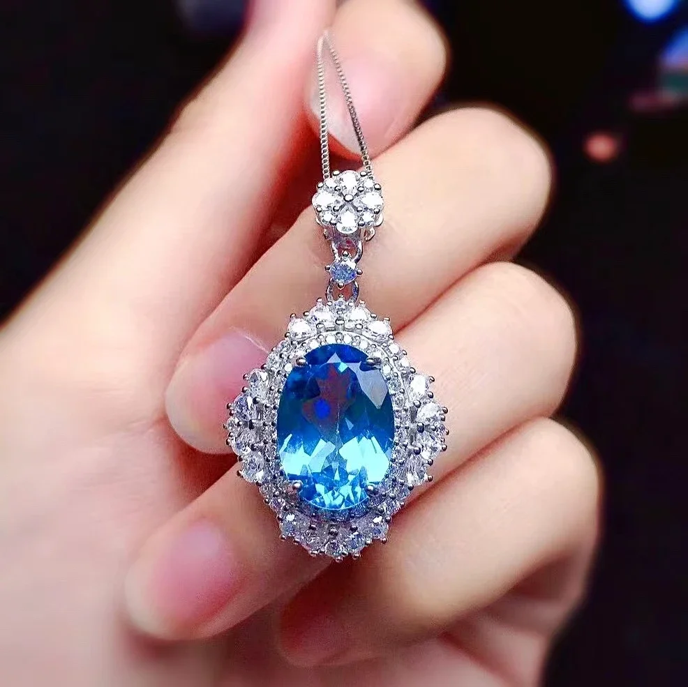 

Classic Topaz Pendant for Party 10*14mm Natural Topaz Necklace Pendant Solid 925 Silver Topaz Jewelry Gift for Wife