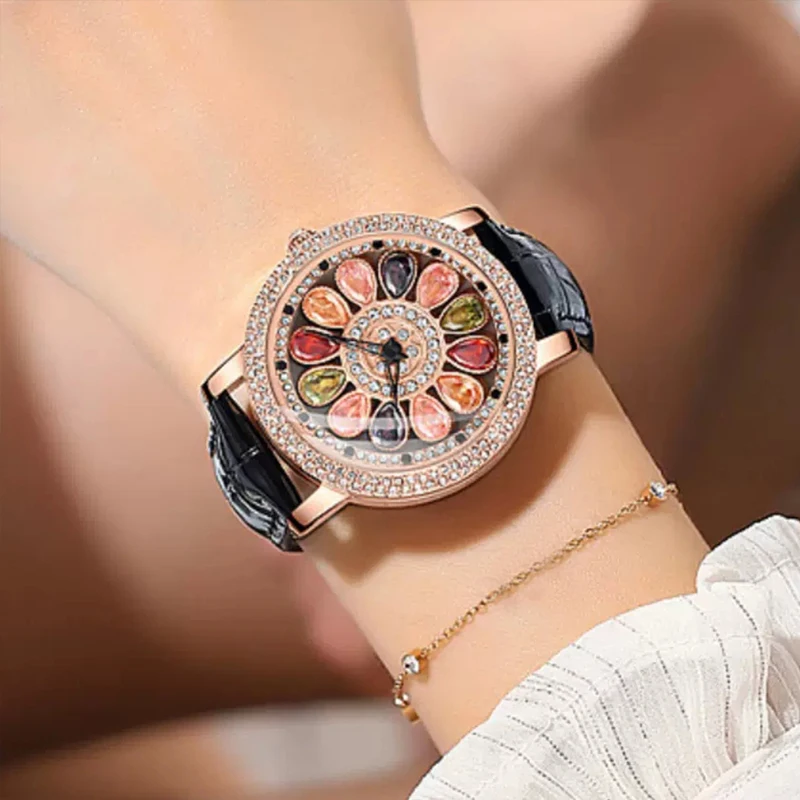 PINTIME2025 New Lucky Goddess Watch Colorful Diamond Inlay Fashionable And Casual Style Ladies Waterproof Quartz Watch