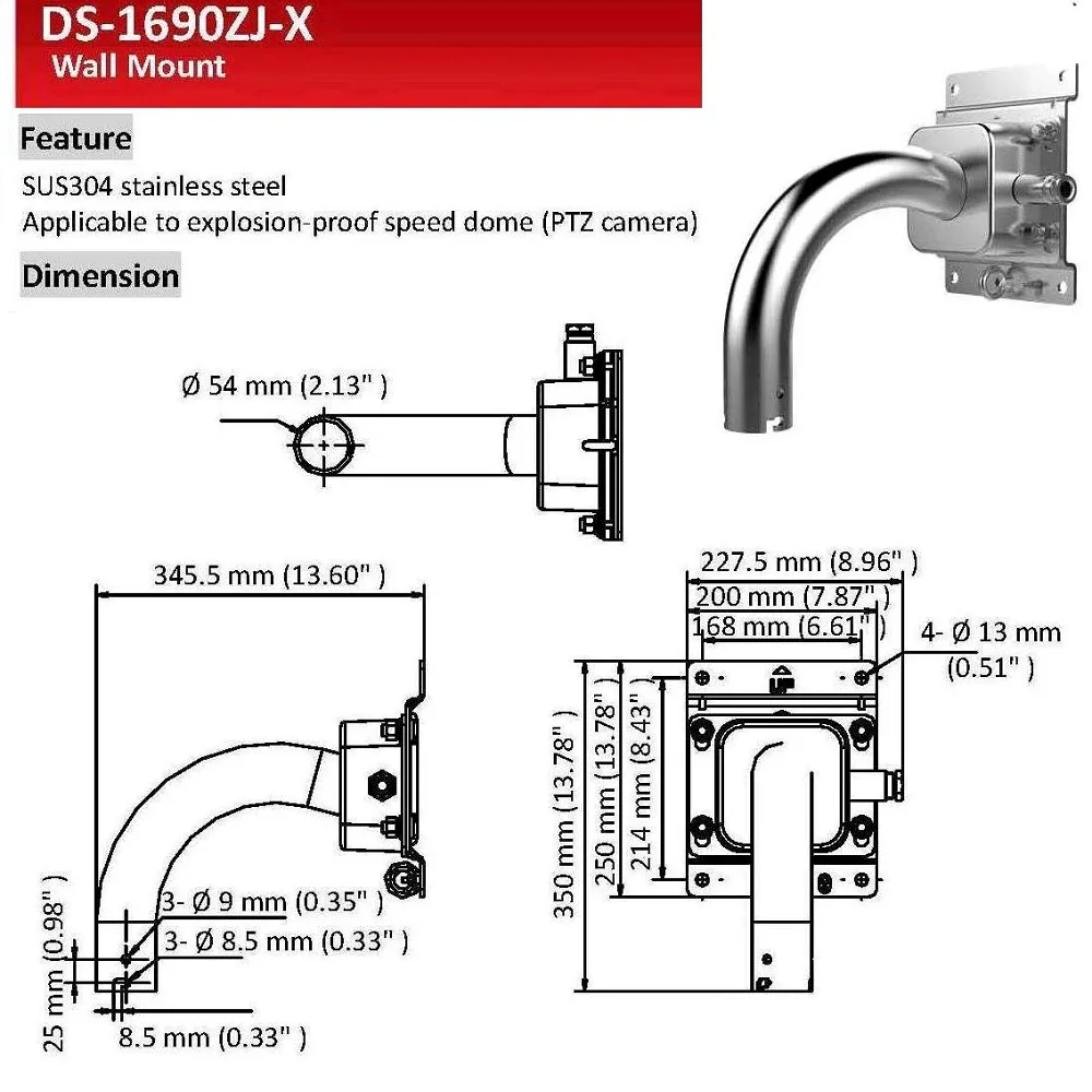 Original DS-1690ZJ-X SUS304 Stainless Steel Wall Mount for CCTV Camera