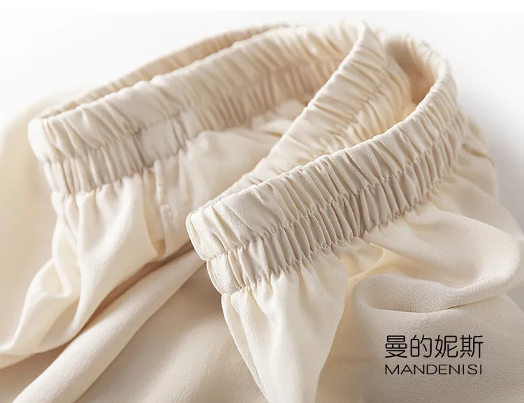 Tcyeek 100% Natural Silk Pants Women Summer Clothes Casual Elastic Waist Wide Leg Pants Solid Color Woman Trousers Streetwear