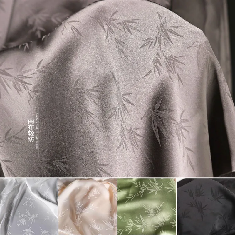 Acetic Acid Bamboo Jacquard Bamboo Leaf Silk Satin Hanging Silk Smooth Dress Large Sleeved Cheongsam Dress Designer Fabric