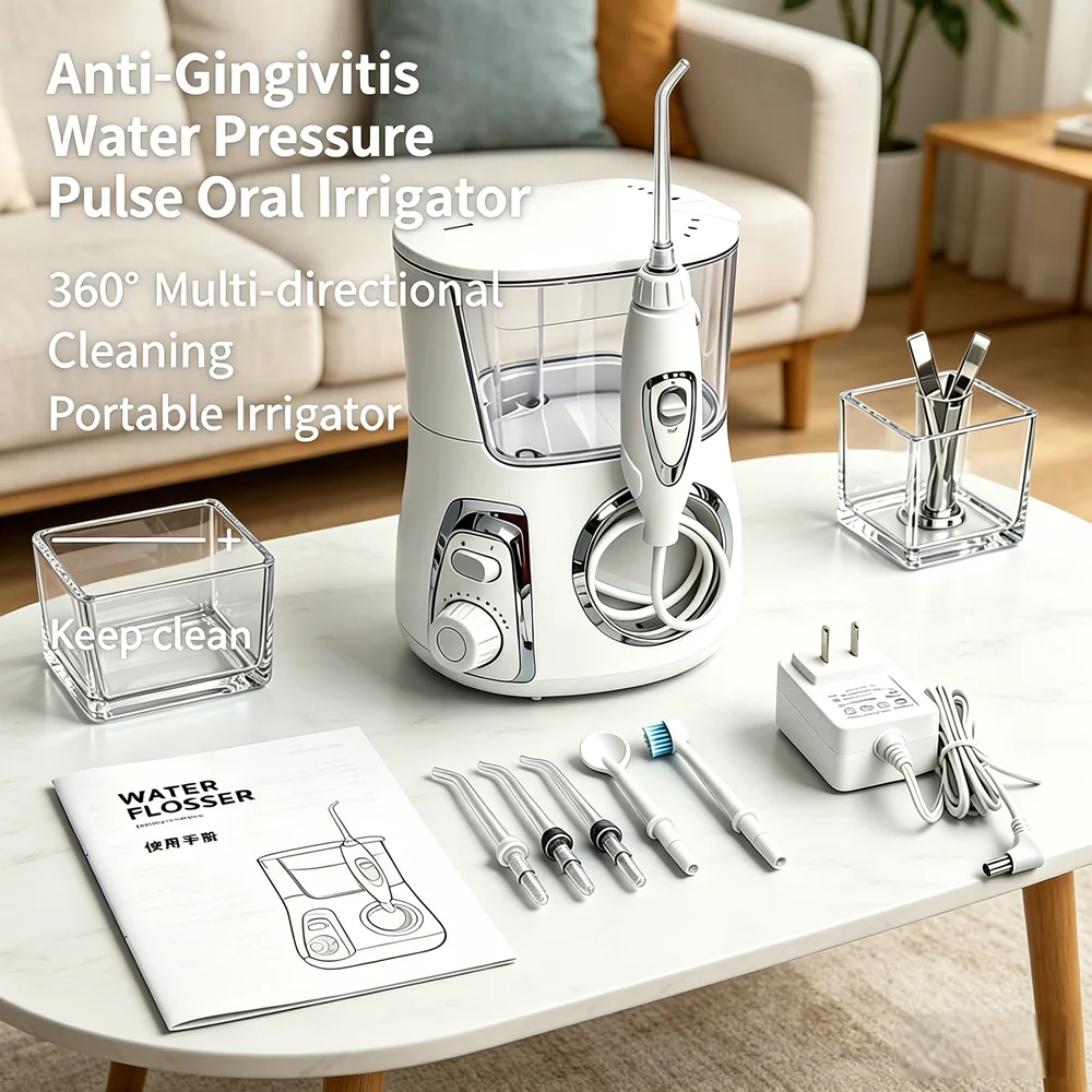 

Luxury Oral Care Spa Electric Water Flosser Desktop Oral Irrigator 5 Multifunctional Tips 10 Modes 800ML Tank Family Use