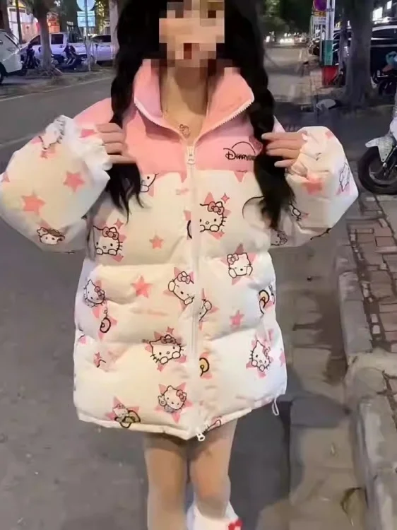 

plus Size Cute Sweet Sle Cartoon Print Cotton Jaet Thiened Warm Bread Sle Winter Coat Women's Casual Faion Coat