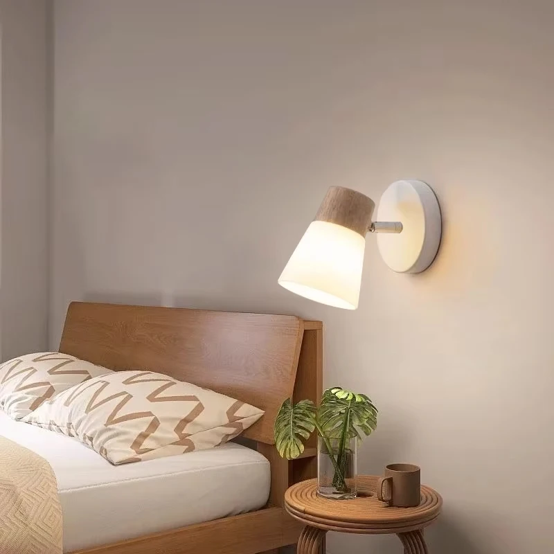 Imagem -03 - Nordic Wooden Led Wall Lamp Cabeça Dupla Leite Vidro Branco Arandela para Quarto Sala de Estar Estudo Sala de Jantar Decoração de Casa