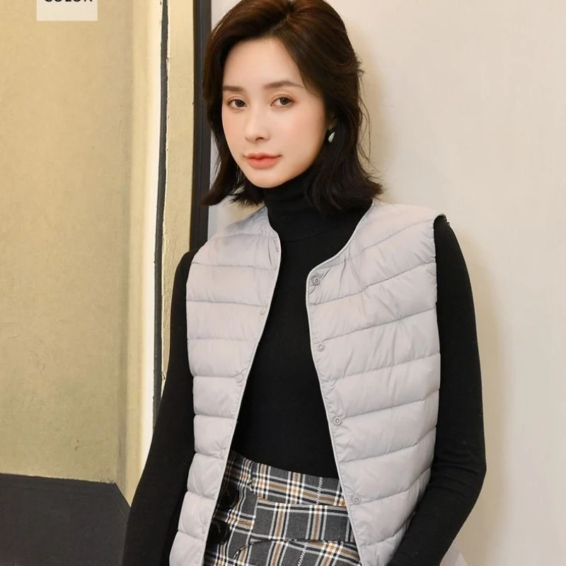 Feminino ultra leve para baixo colete longo com casual fino 90% pato branco para baixo gilet novo 2025 moda venda quente