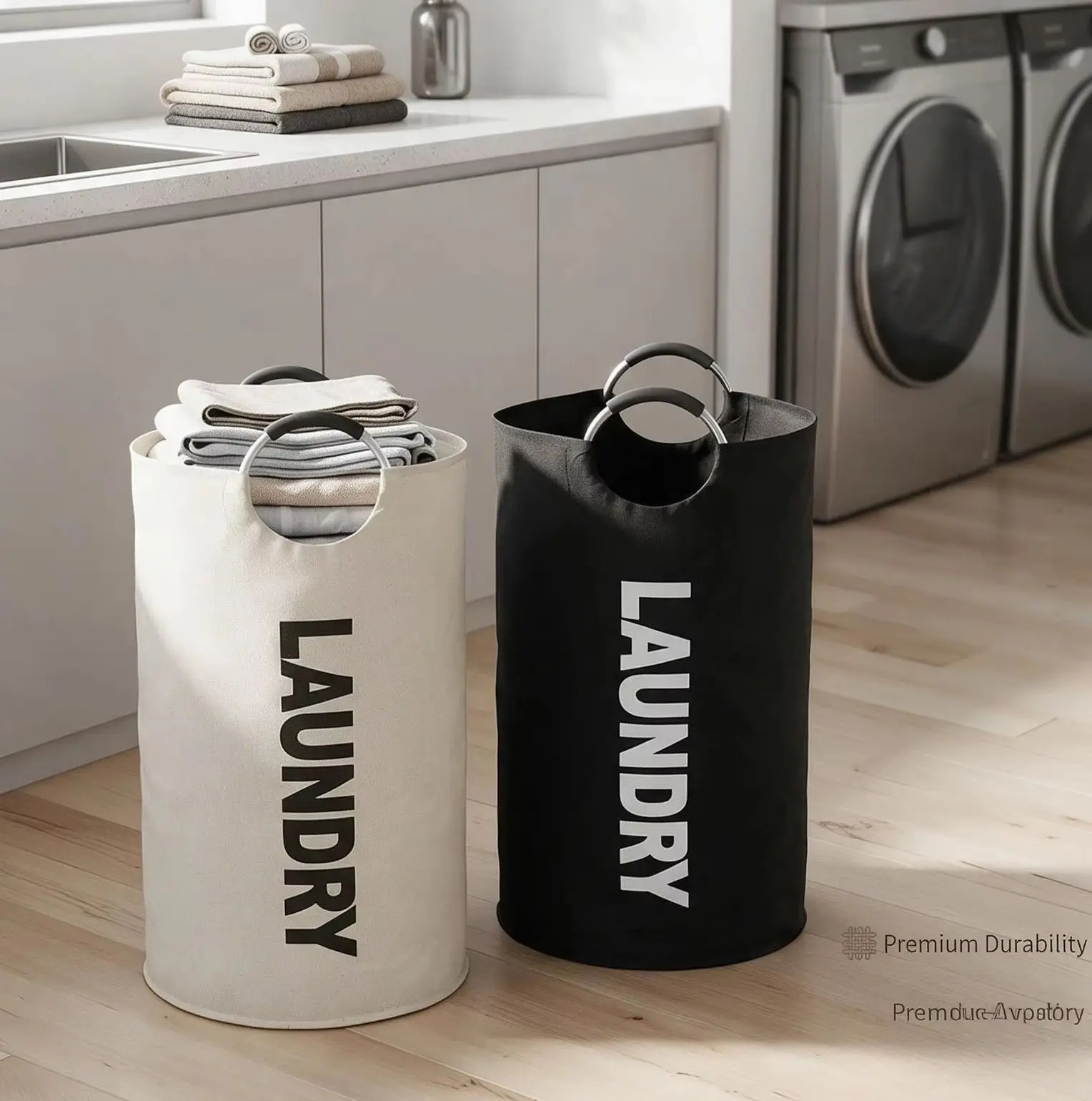 Collapsible Laundry Hamper, Large Laundry Basket, Foldable Dirty Clothes Hamper with Metal Handles. Thick Canvas Waterproof Tall Laundry Bin for Bathroom Bedroom Dorm Room, Space Saving Laundry Organizer. US Stock Fast Shipping.