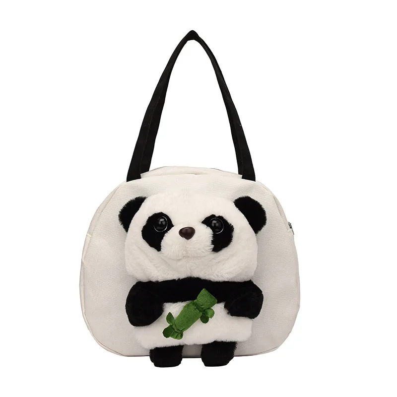 Fashion Cartoon Cute Girl's Heart Plush Little Panda Shoulder Bag Women Bag Trendy Large Capacity Handbag beach bag makeup bag