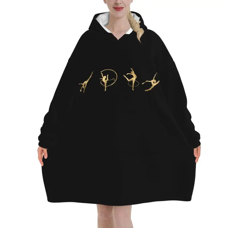 Rhythmic Gymnastics Gold Wearable Blanket Hoodie Women Oversized Pullover Sweatshirt Fleece Sherpa Hooded Blanket