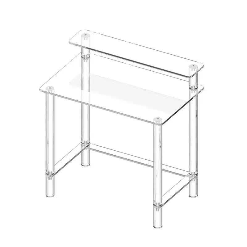 

Transparent Workstation 19.7 x 31.5 x 34.7 in For Bedroom Office Study, Integrated Display Riser Dual Storage Tiers Acrylic Construction Clear Finish 2-Level Surface Design