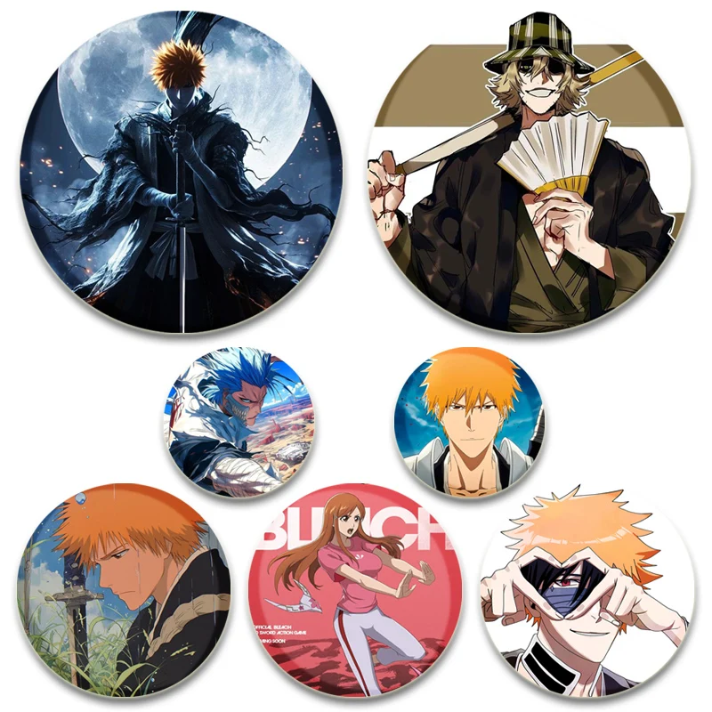 Lapel Pins Anime Brooch Kurosaki Ichigo Kuchiki Rukia Inoue Orihime Ishida Uryuu Brooches Cartoon Badges for Backpack Accessorie