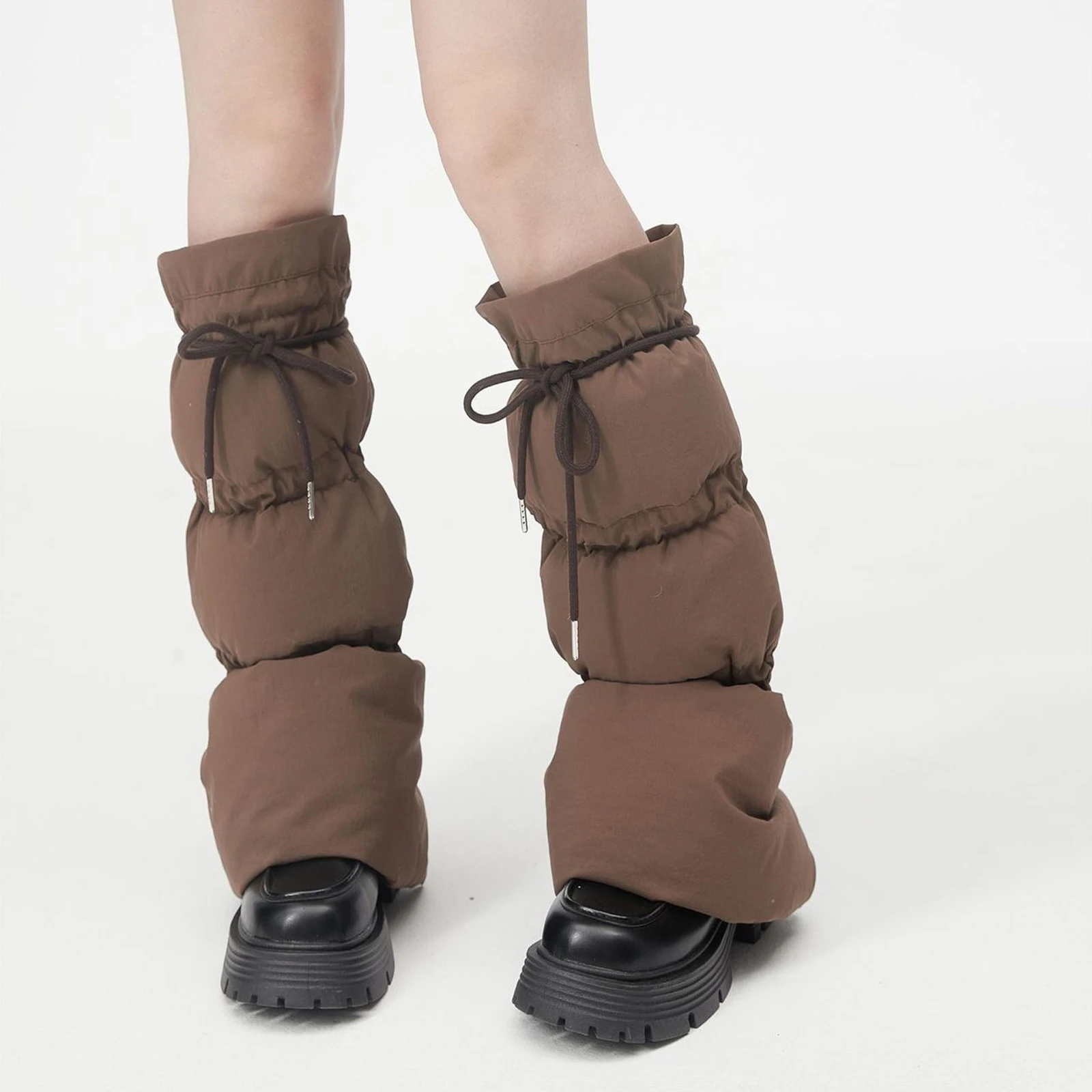 Winter Down Lining Leg Warmers with Elastic Drawstring Non-Slip and Cozy Insulated Calf Socks and Knee Protection