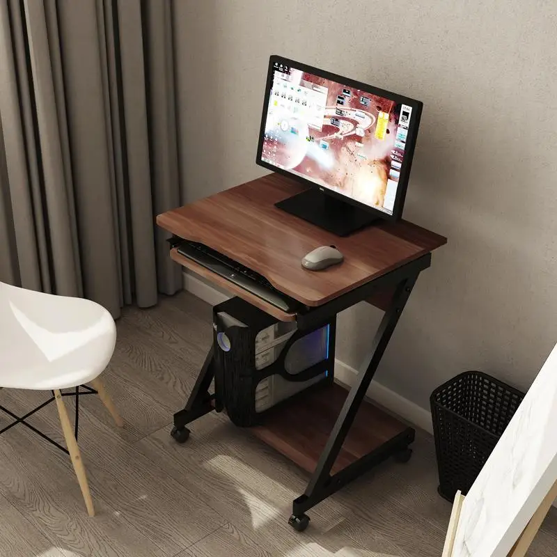 Z-Shaped Rolling Computer Desk With Keyboard Tray Wheels Small Mobile Laptop Table Wood Top Metal Frame Home Office Workstation
