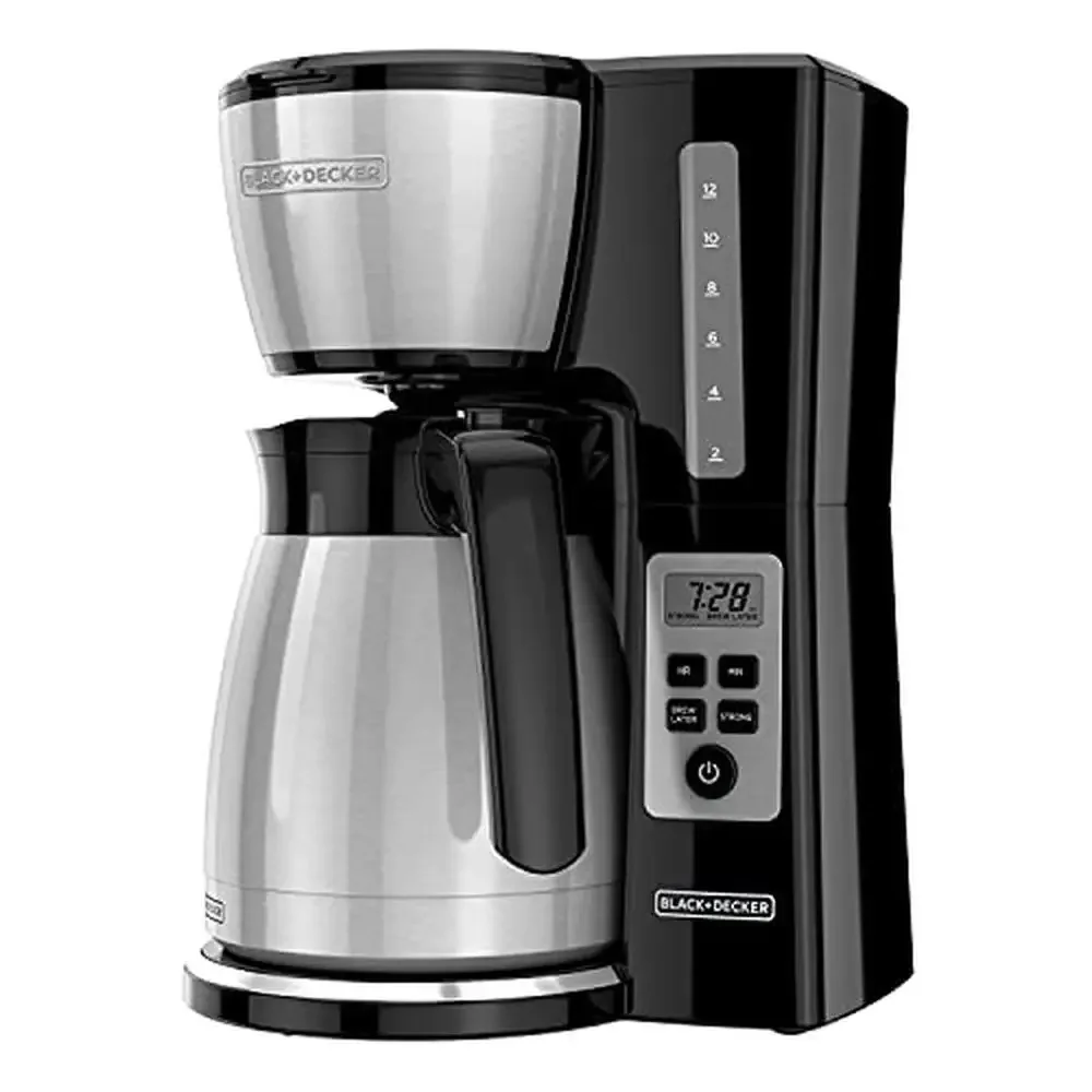 12 Cup Stainless Steel Programmable Coffee Maker with Vortex Technology Hot Brew Strength Thermal Carafe No-Drip Pour Spout 24