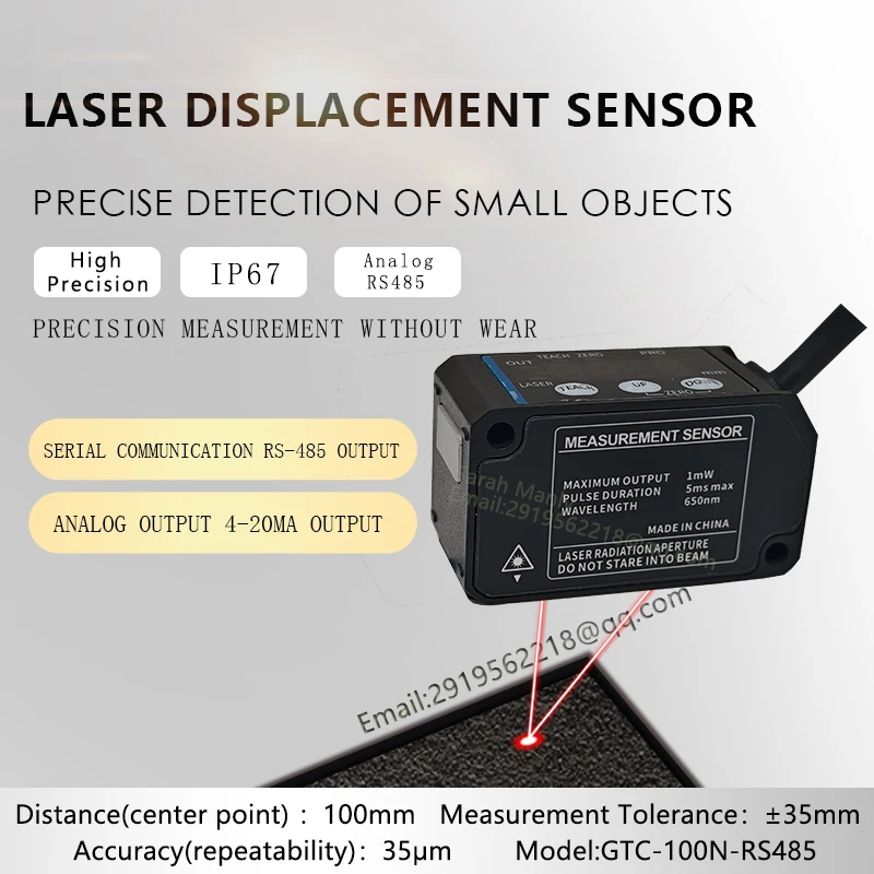 Distance 100mm RS485 ±35mm Precise positioning of mechanical arm Silicon wafer flatness detection Laser Distance sensor