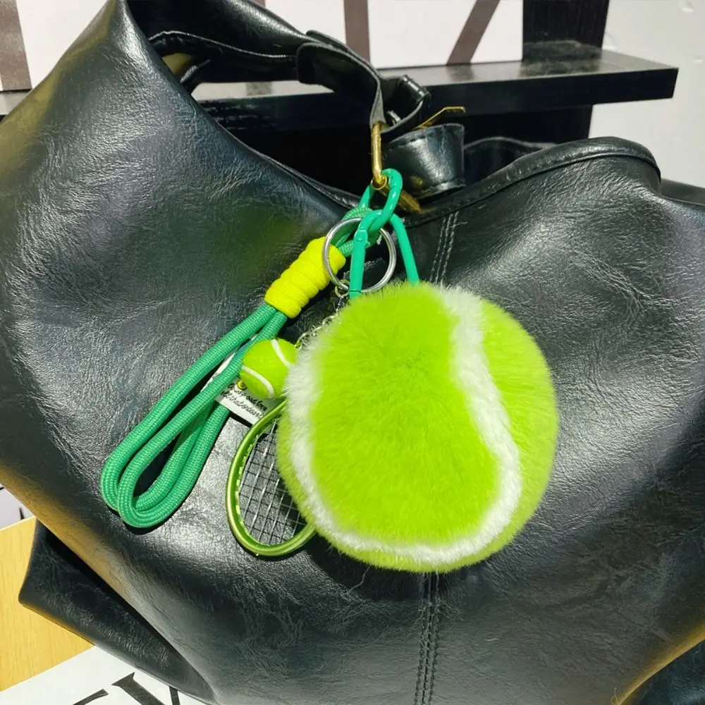 Plush Tennis Ball Plush Pendant Backpack Hanging Anti Lost Rex Rabbit Fur Keyrings Trinket Jewelry Plush Tennis Keychain