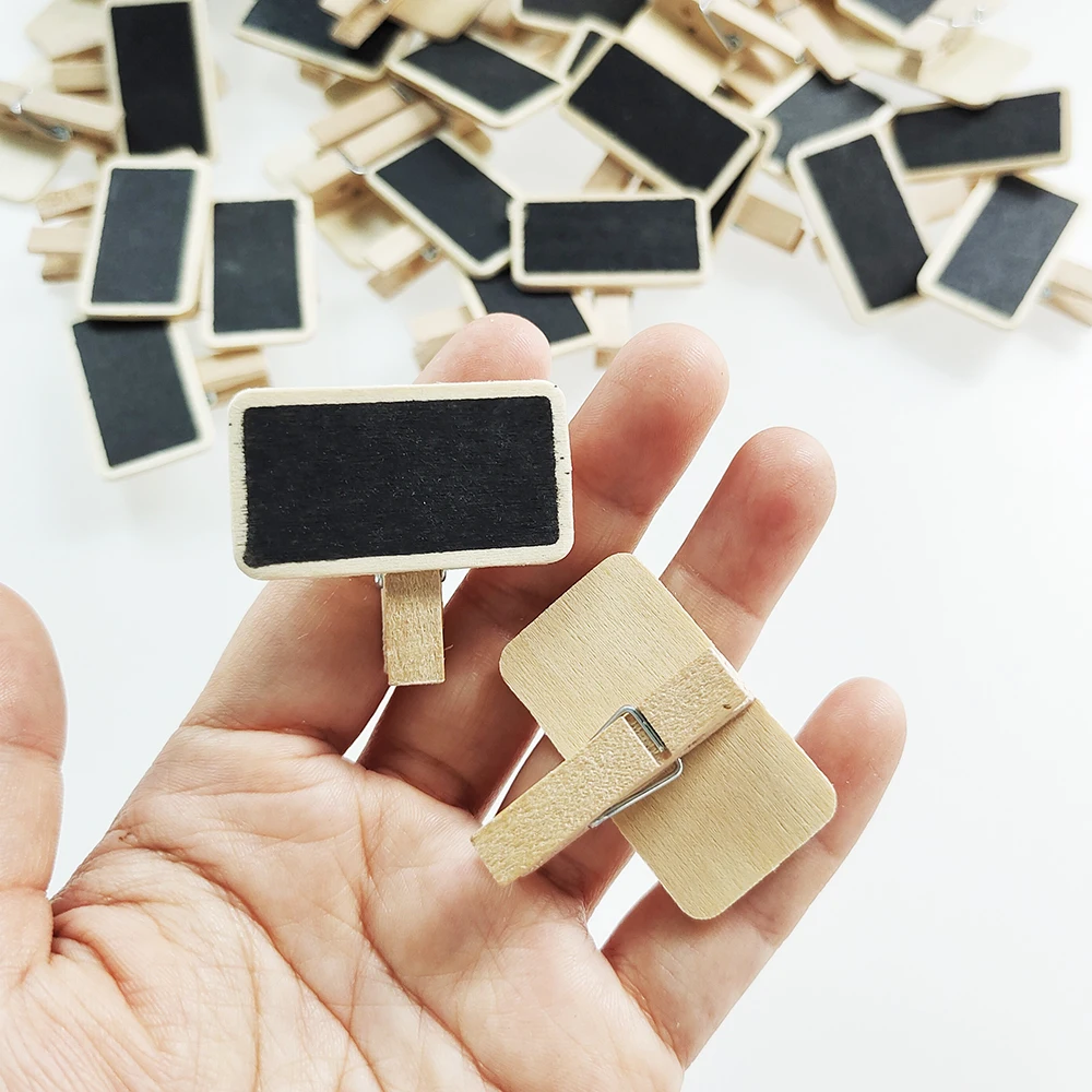 50Pcs Wooden Mini Blackboard Clips Message Slate Rectangle Clips Memos Label Brand Price Panel Card Place Number Table Wedding