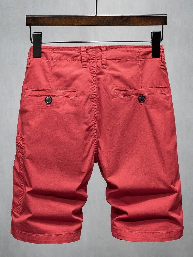 Summer Cotton Cargo Shorts Men Casual Red Multiple Pockets Basketball Beach Short Pants