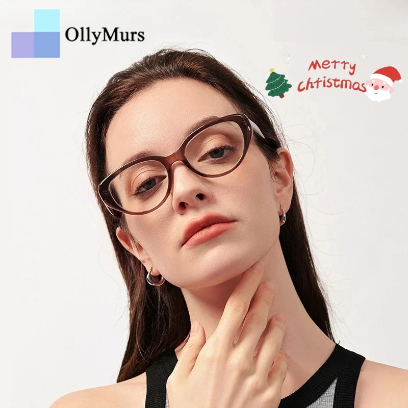 

OLLYMURS Сверхлегкая модная оптическая оправа для очков в стиле ретро, трендовые ацетатные очки, оправа для очков «кошачий глаз» по рецепту для женщин