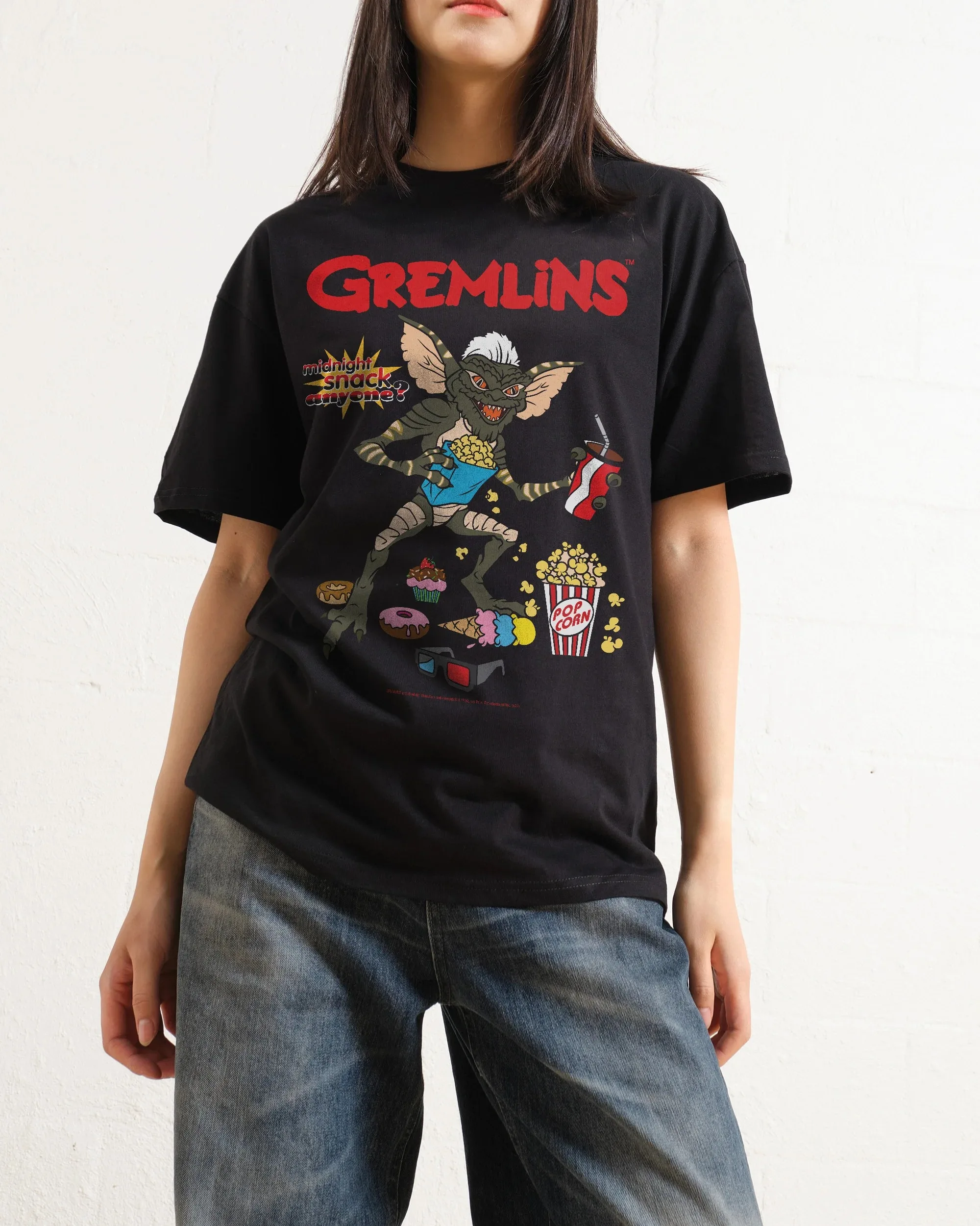 

Retro Movie Gremlins Cotton Tee Snack Graphic for Trendy Outfits and Fun - Loving Enthusiasts Halloween Tee All Saints' Day