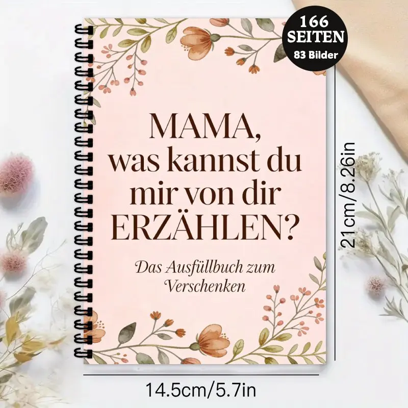 A5 German Mom's Life Story Journal, Mother's Day Gift Notebook - Floral Decorated Mom’s Guided Journal to Share Her Life Story
