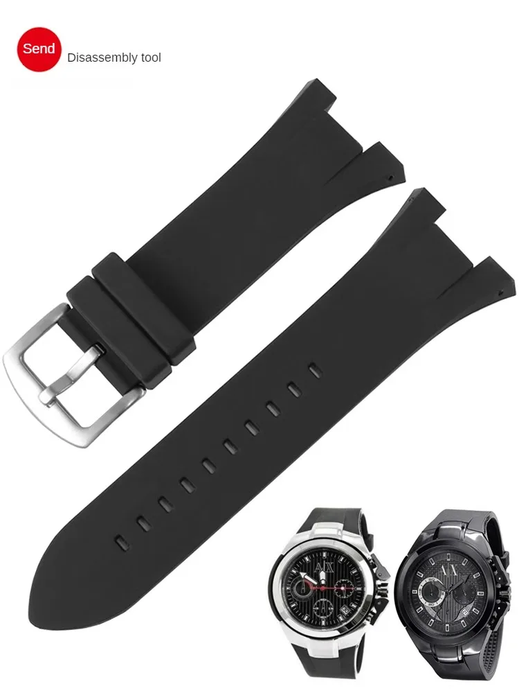 Adapted To Substitute Armani Silicone Watch with AX1803/AX1802/AX1050 Concave Interface Rubber Watch Chain