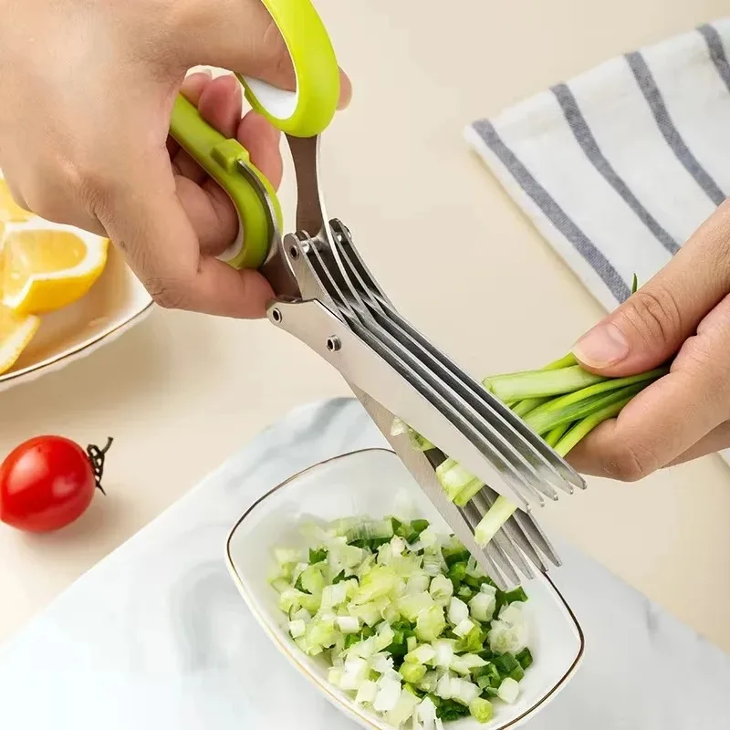 Tijeras de cocina multifuncionales de acero inoxidable de 3/5 capas, cortador de cebollino picado y pimienta, herramienta de coc