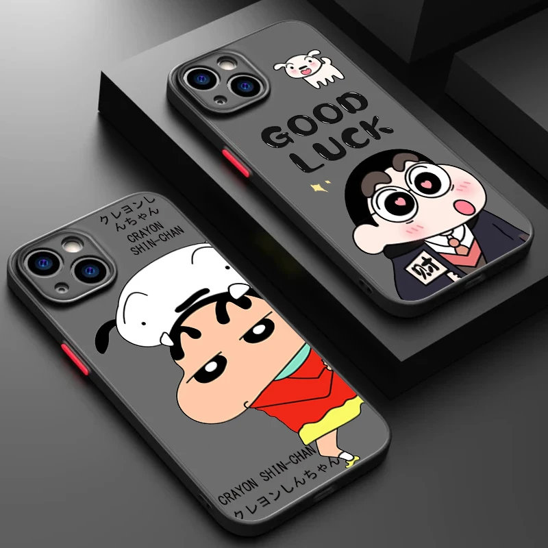 C-Crayon S-Shin-chan Frosted Translucent For Apple iPhone 15 14 13 12 11 XS XR X 8 7 SE Pro Max Plus Mini Soft Phone Case