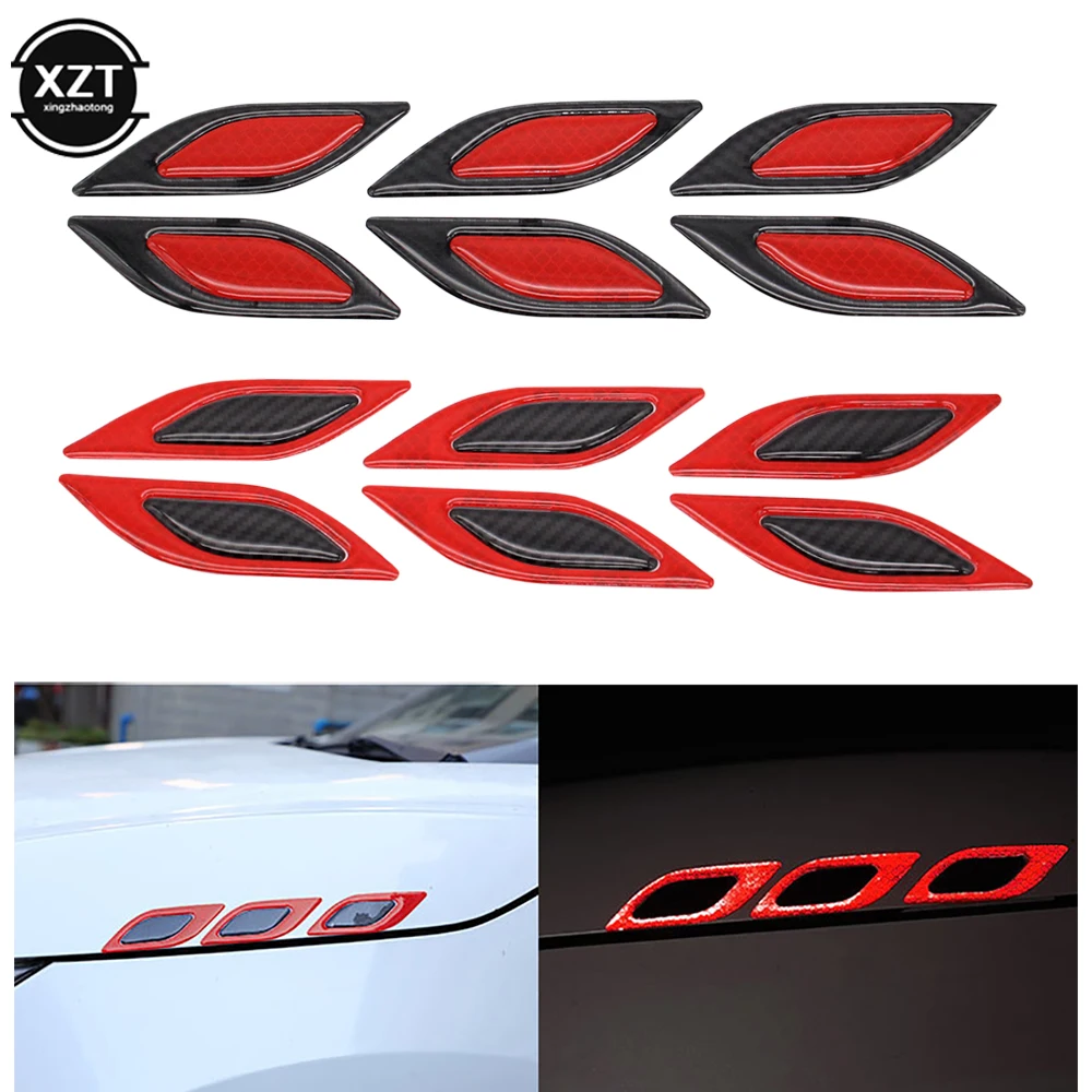6Pcs/Set Car Reflective Carbon Fiber Sticker 3D Car Styling Reflective Strips Night Safety Reflector Tape Stickers