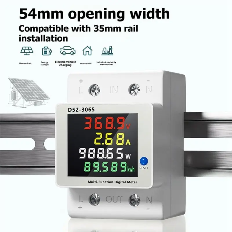 AT05-4IN1 Din Rail DC Monitor Din Rail Multifunctional DC Meter LCD Voltage Current Power Monitor For DIY Projects