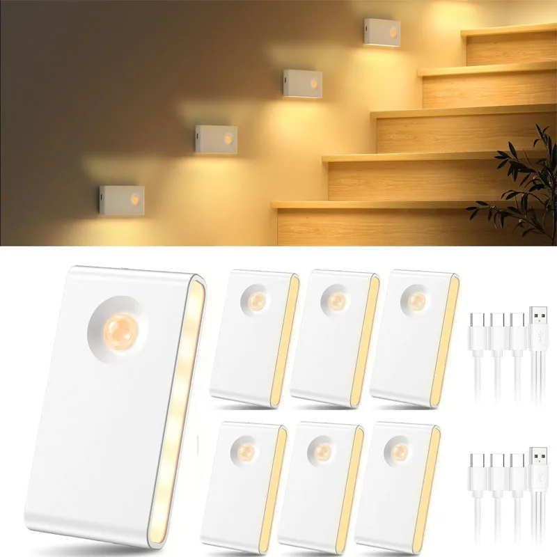Lumières d'escalier capteur de mouvement intérieur Rechargeable veilleuse sans fil sous armoire éclairage pour escaliers couloir cuisine salle de bain