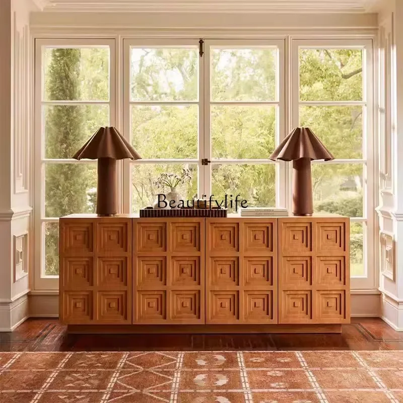 

z.Medieval solid wood dining side cabinet living room French retro floor TV cabinet