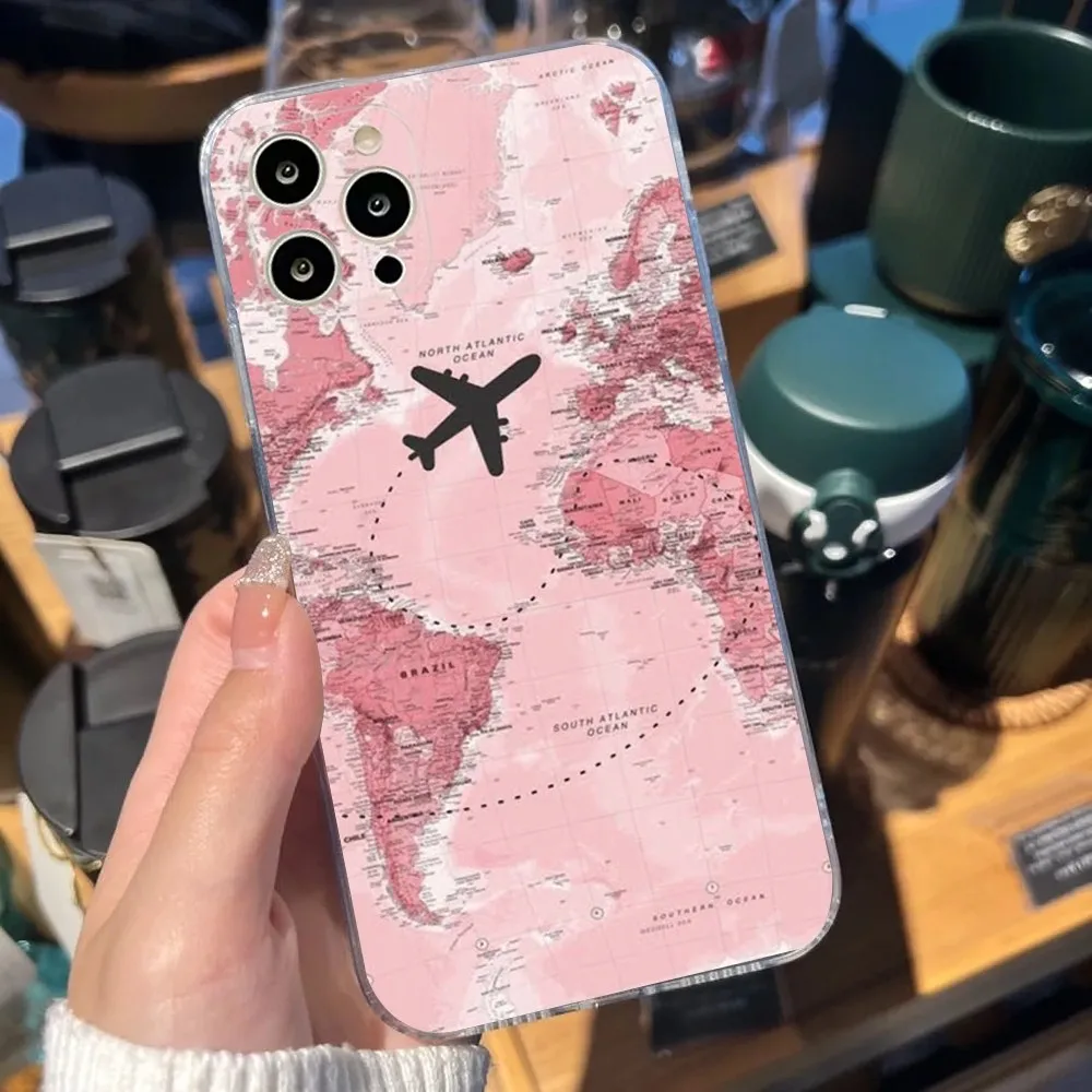 Funda de teléfono con diseño de ruta de avión inspirada en viajes para iPhone Apple 15,14,13,12,Mini,11,Pro,Max,Plus,X,XR,XS,8,SE,2020,Plus