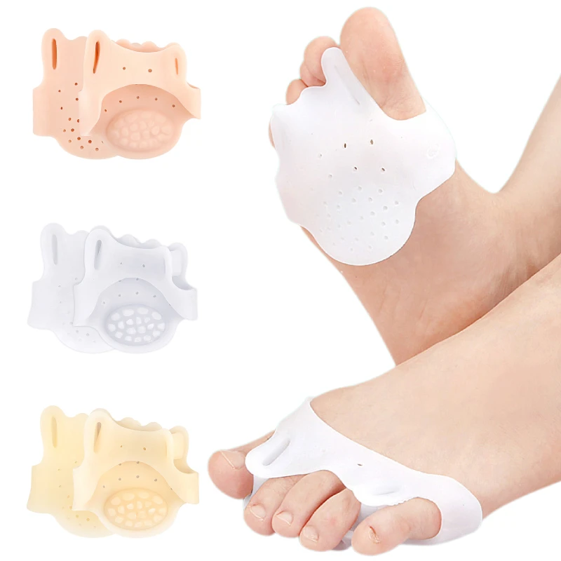 

4Pairs Feet Care Forefoot Pads Gel Splitter Pedicure Silicone Toe Thumb Separator Pain Relief Foot Orthotics Massage Insoles