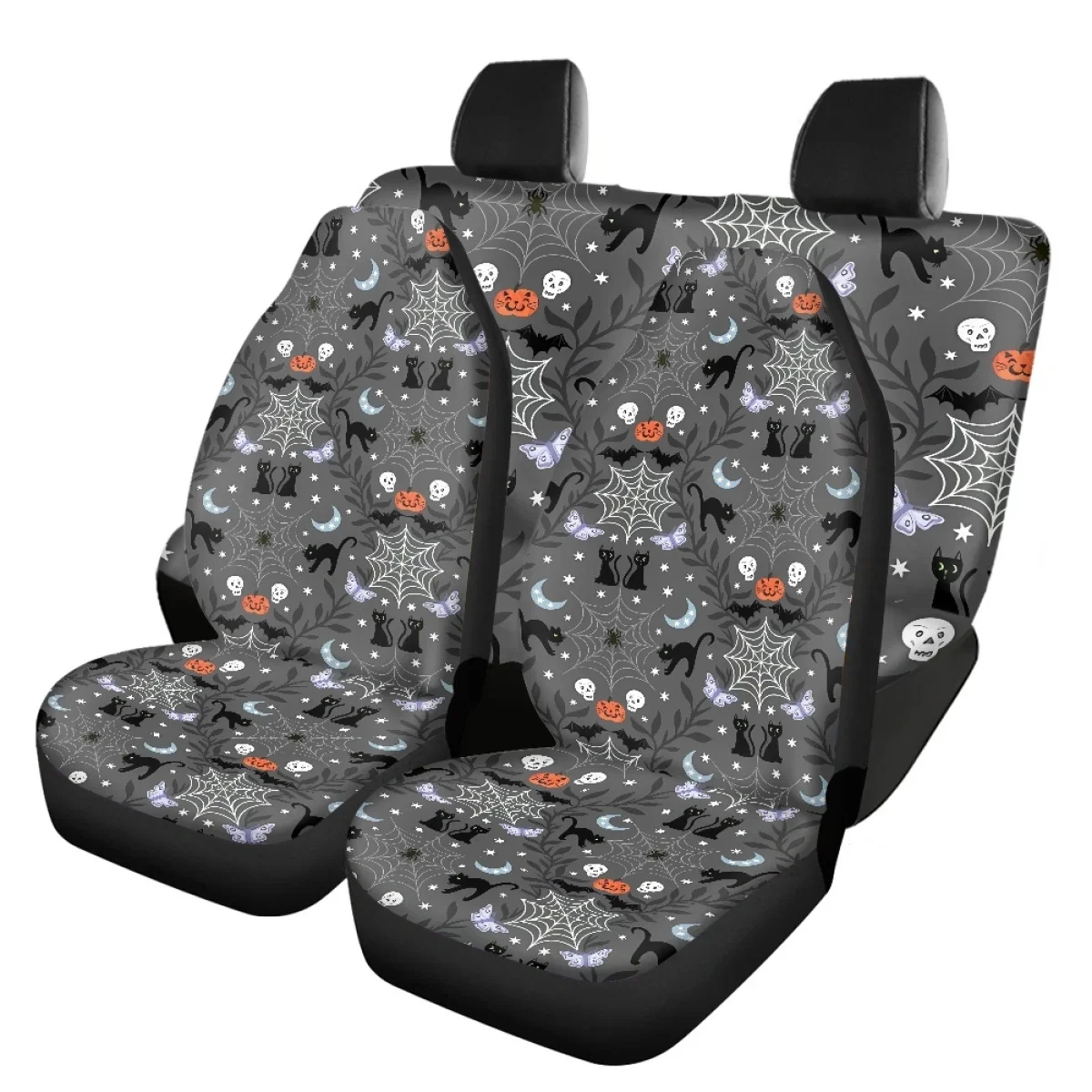 Auto Front&Back Seats Cover Halloween Pumpkin Cat Heavy-Duty Universal Fit Car Seat Cushions Easy to Install Woman Seat Covers