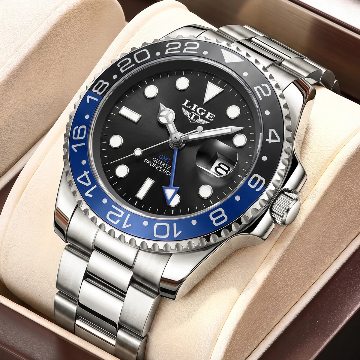 LIGE Classic Quartz Watch for Men Rotating Bezel Luminous Calendar Business Men's Watches Stainless Steel Man Wristwatch