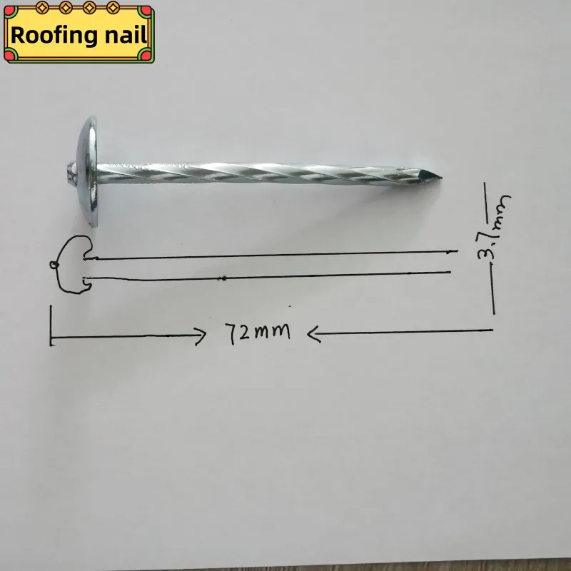 SL asbestos Tile Umbrella Head Roofing Nails Twist Shank Galvanized Wood Nail  Roofing Top Use Big Head Nail L 40/50/65/80/100mm