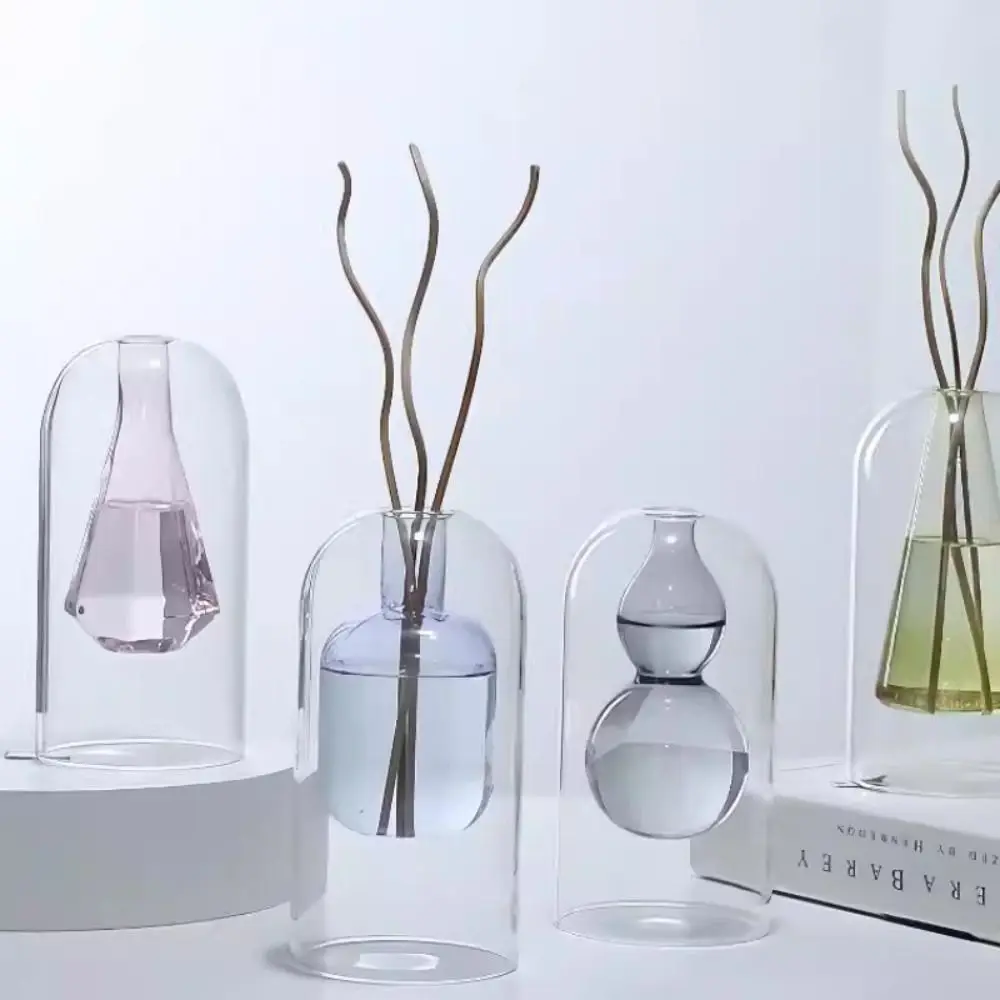 Botella de vidrio para aromaterapia, botella difusora de fragancia exquisita de doble capa, maceta hidropónica creativa, planta