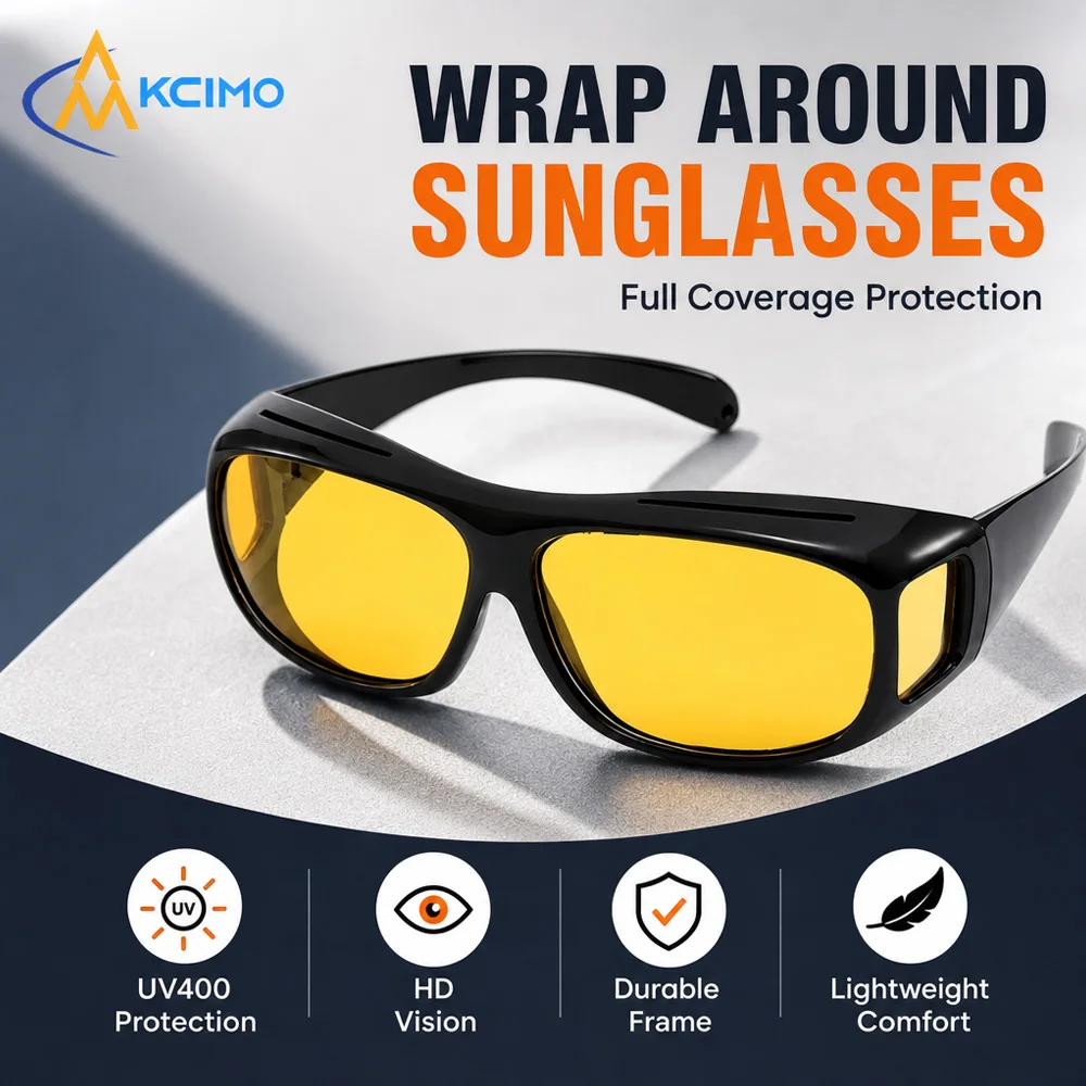 Unisex Fit‑Over Night Vision Driving Glasses Yellow Anti‑Glare Lens Anti‑Dazzle Driver Safety Sunglasses Auto Travel Accessories