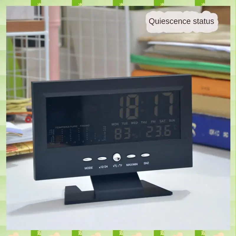 2025 1 مجموعة Lcd شاشة ملونة غفوة الرقمية ساعة تنبيه درجة الحرارة الرطوبة الوقت تاريخ عرض ساعة المنزل البلاستيك ، 1 مجموعة Lcd اللون S