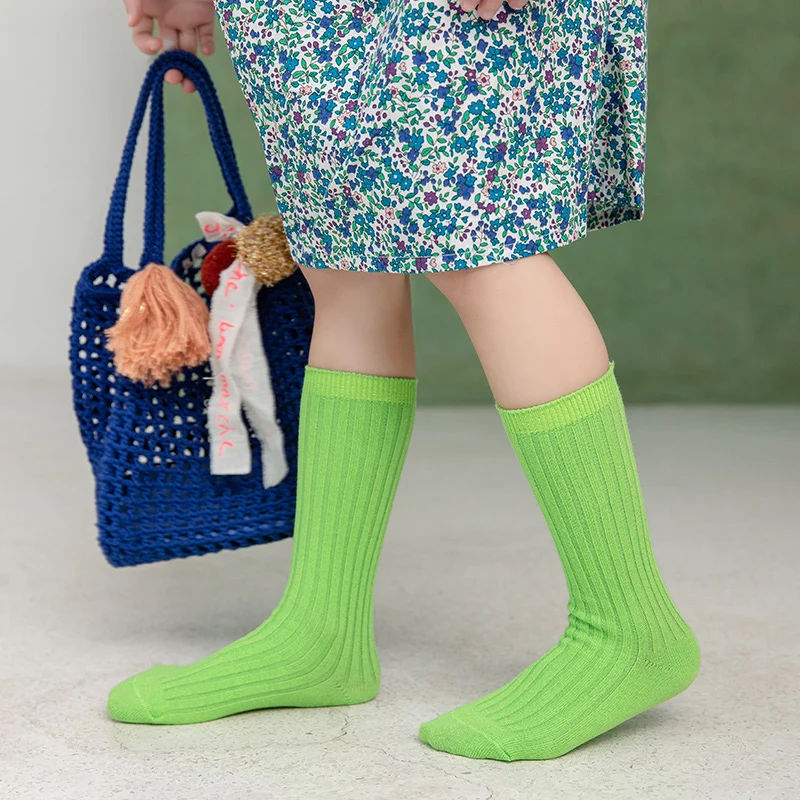Three pairs of children's long socks for spring and autumn, soft and comfortable, versatile Korean style in bright colors
