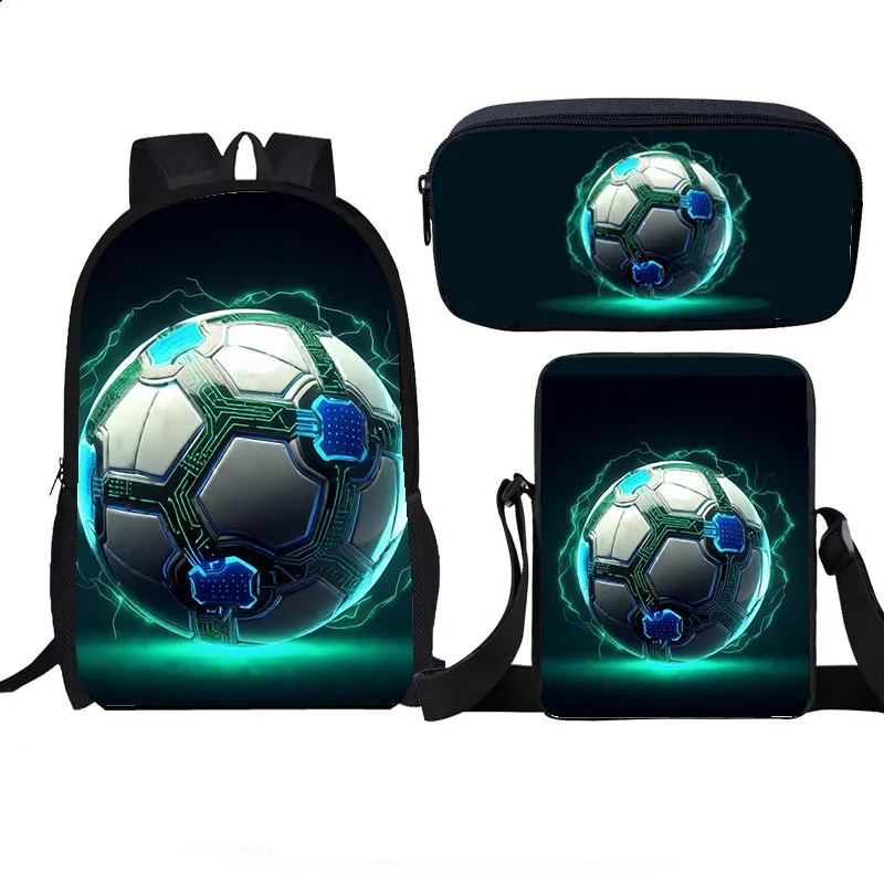 Football three piece set with large capacity for 1-3 grade elementary school students, backpack, crossbody bag, pencil case