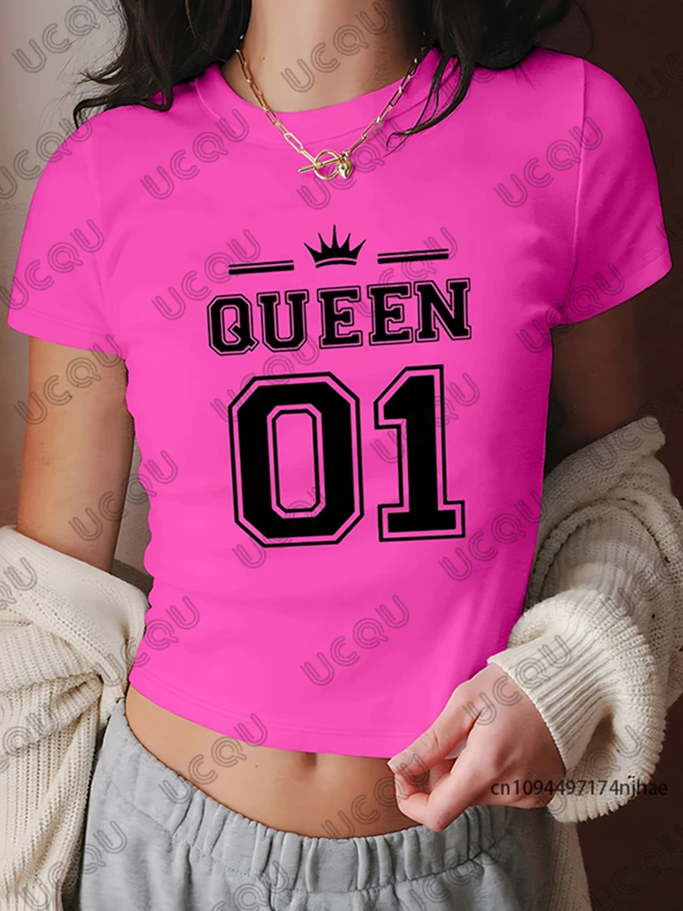 Camiseta con estampado de Reina No.01, Top corto de manga corta para mujer, ropa de calle, camisetas deportivas de fútbol, camisetas informales Y2k 2026
